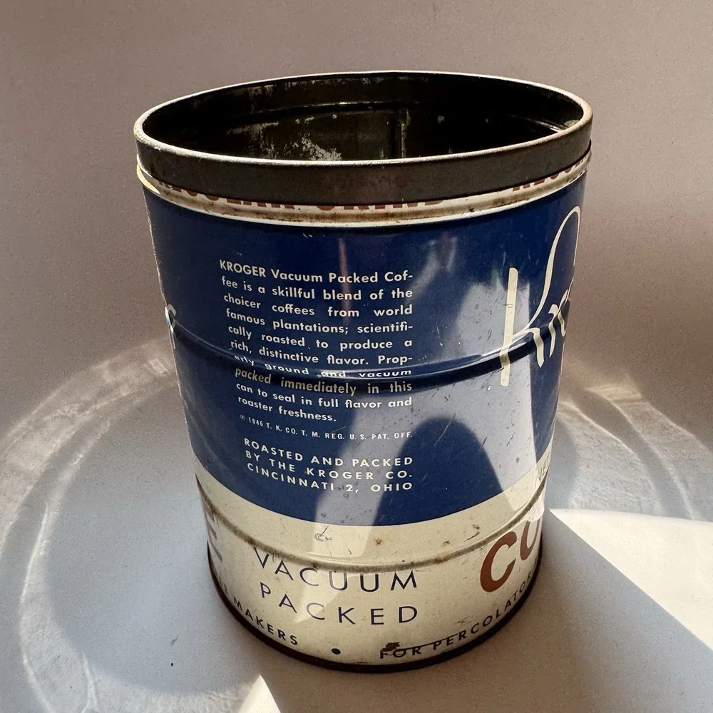 VTG 50s 60s Kroger Coffee Tin Can 2 Pound Metal Regular Grind Prop Advertising